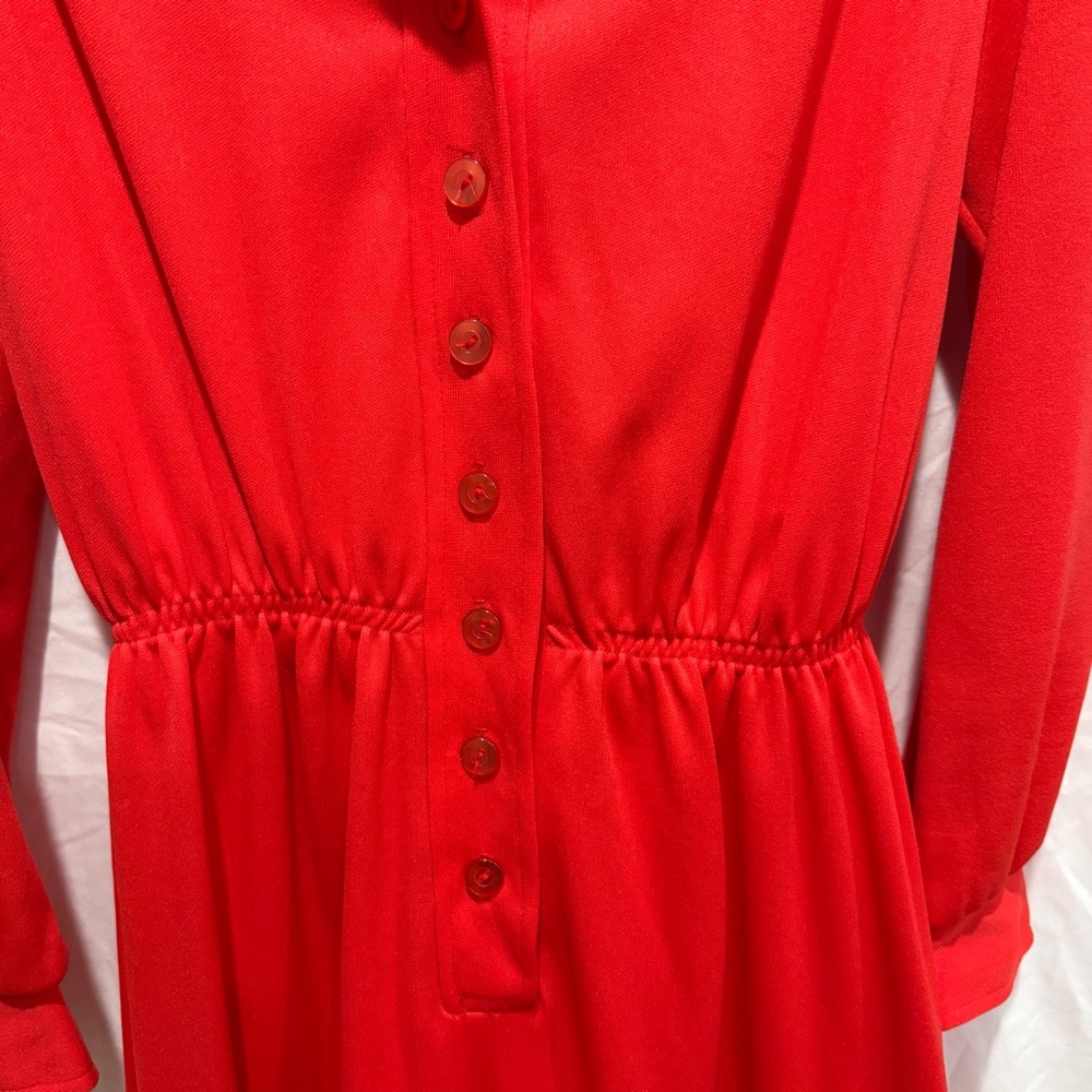 Vintage Red Long Sleeve Button Front Maxi Collared Dress 14 Made in USA Pinup - Picture 4 of 13